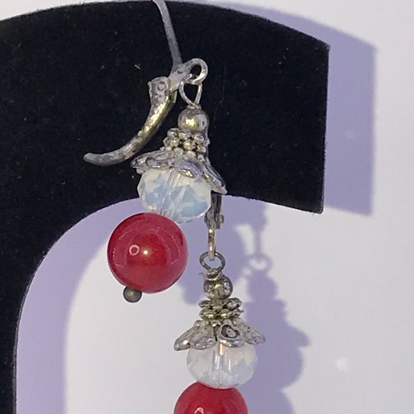 Carnelian and Opalite Lever-back Earrings - Picture 3 of 6